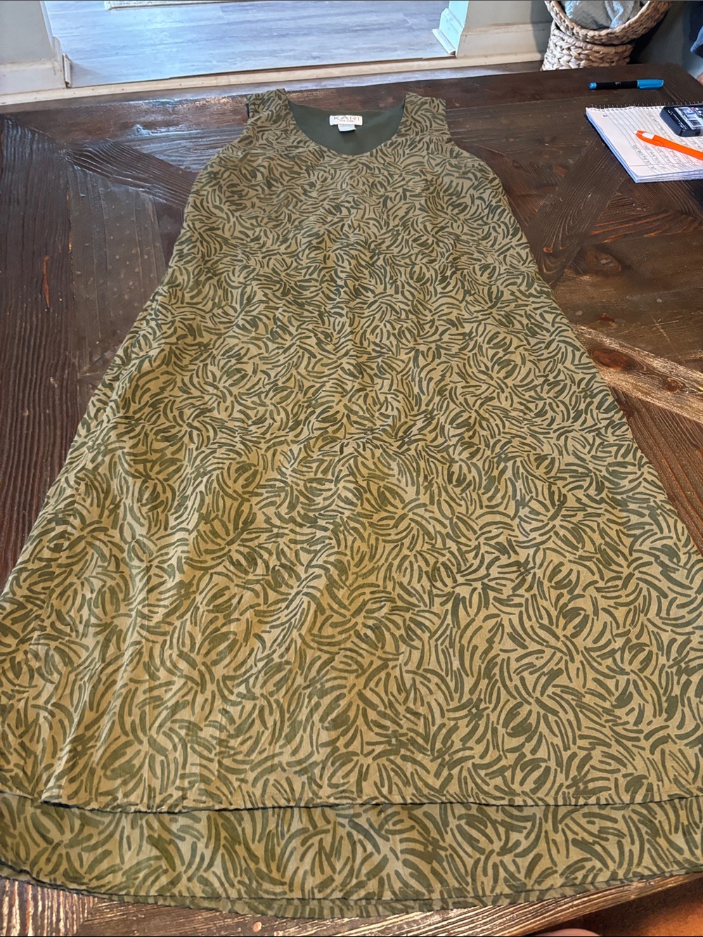 Sleeveless Olive Green Printed Midi Dress by KARI